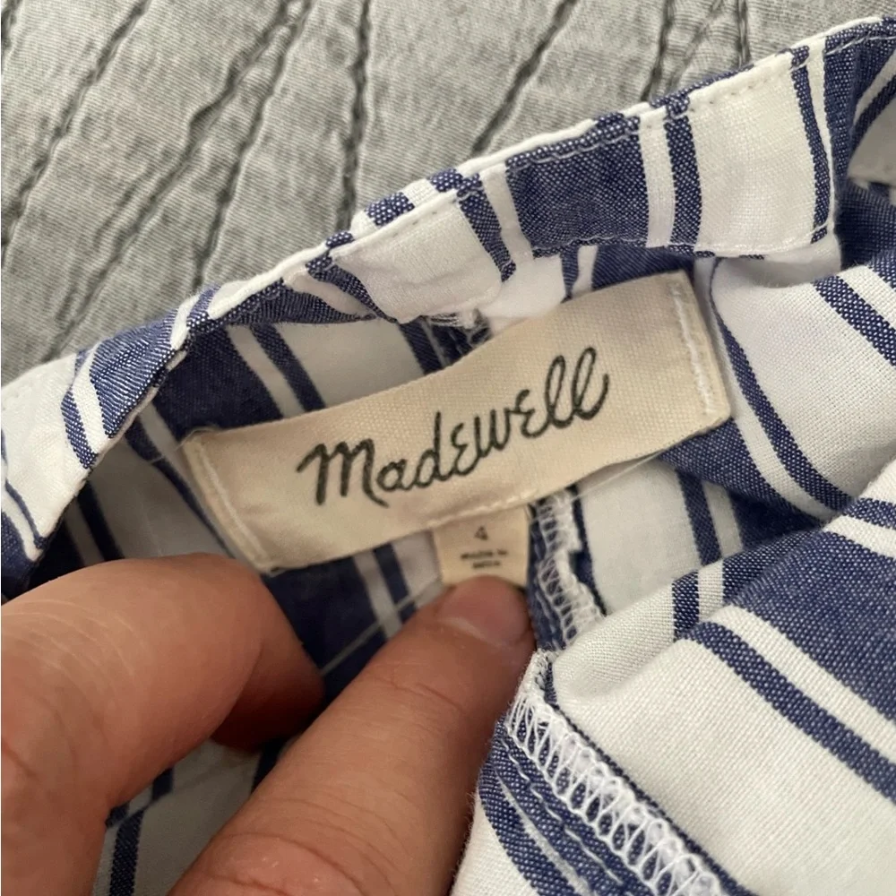 Madewell Ruffle-Sleeve Tiered Maxi Dress In Ava Strip Blue, White Size 4